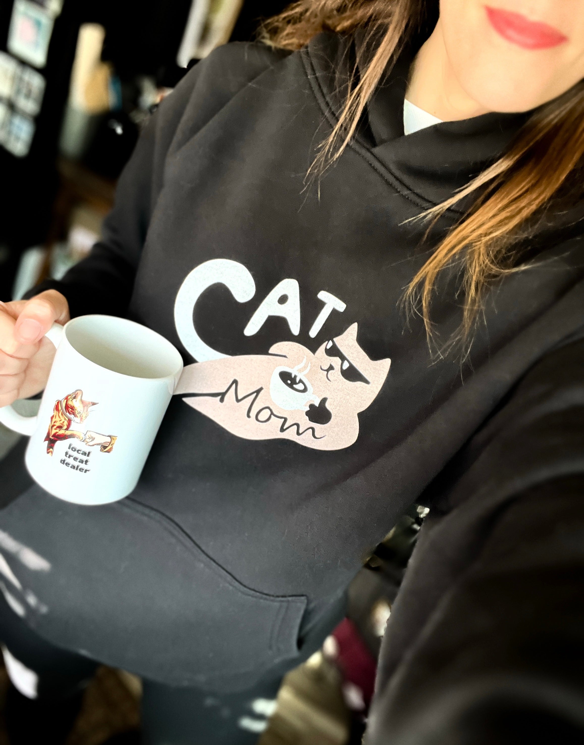 Coffee Cat Mom Oversized Hoodie