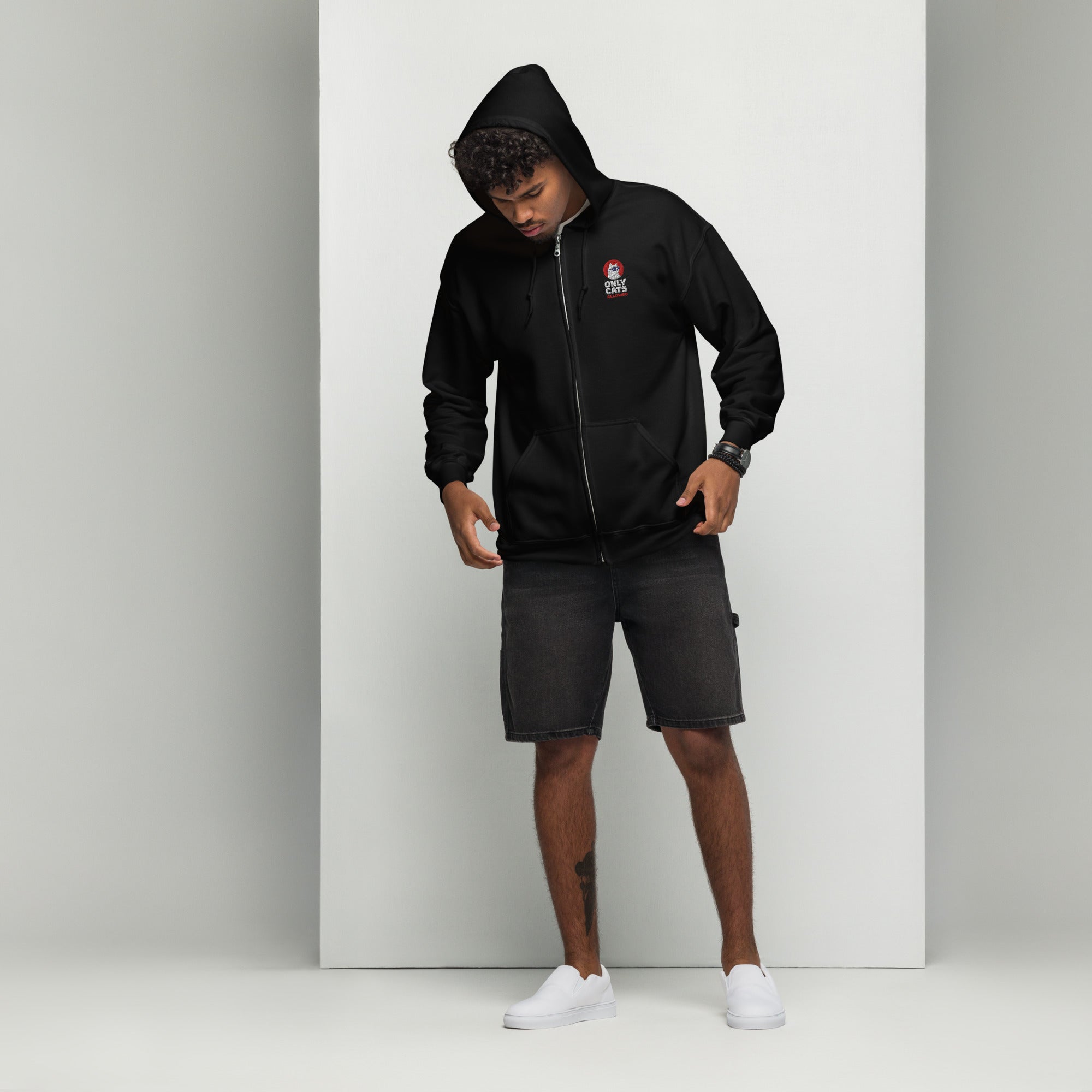 Only Cats Allowed Embroidered Logo Zip-Up Hoodie